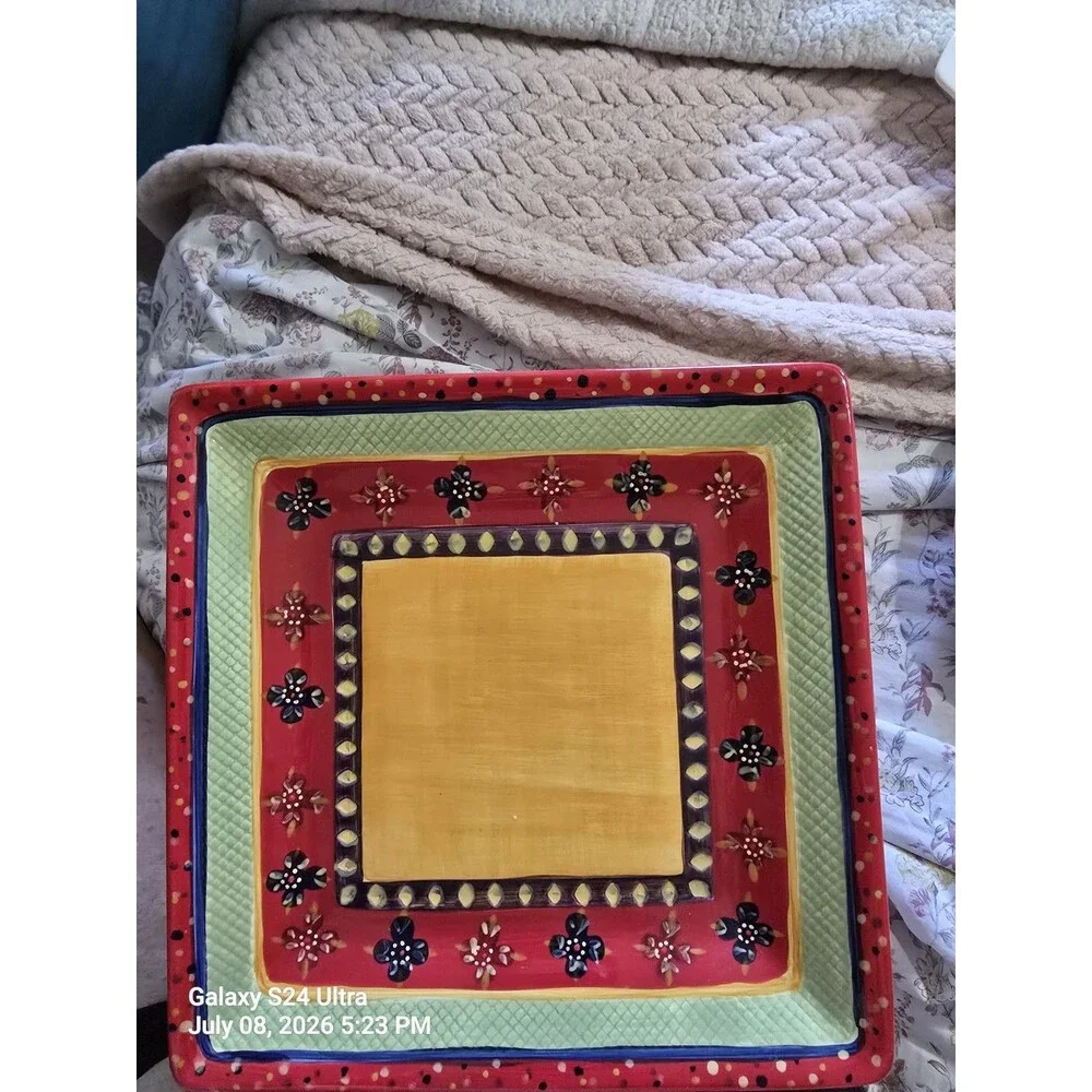 Corsica Home Rumba Hand Crafted And Hand Painted Square Dinner Plate 10.5”